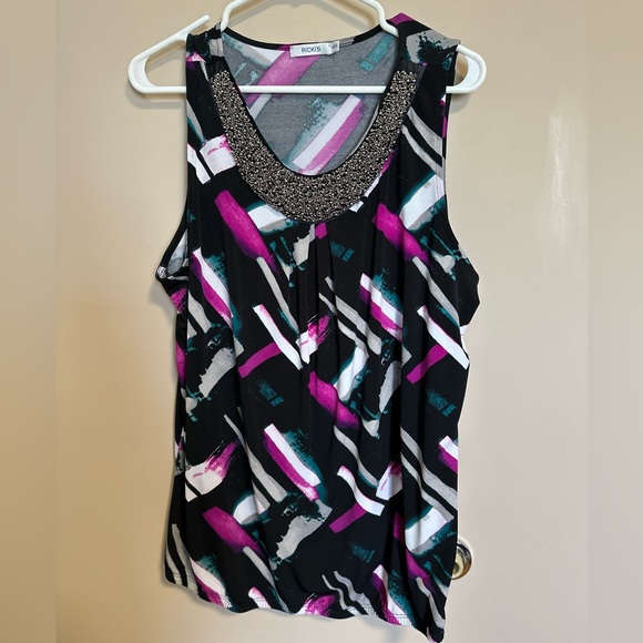182 Ricki's Sleeveless Embellished Collar Blouse - Picture 1 of 4